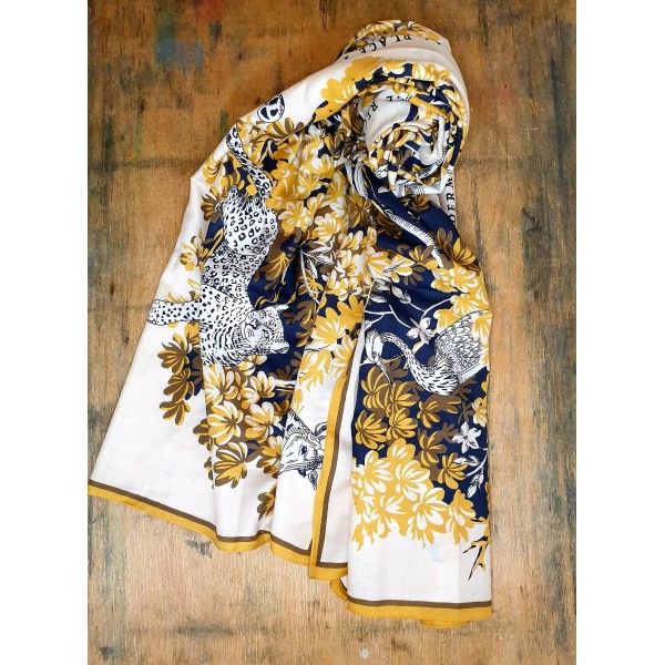 Inoui Editions šilko ir medvilnės skara BESTIAIRE WHITE